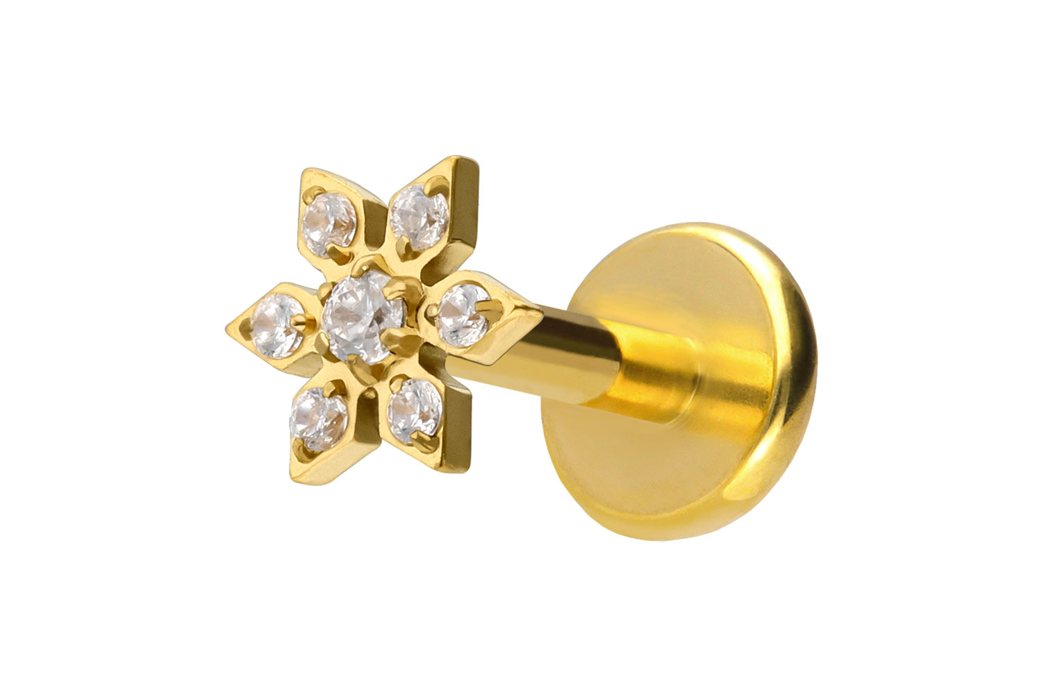 Titan Labret Piercing mit Push Fit KRISTALLBLUME